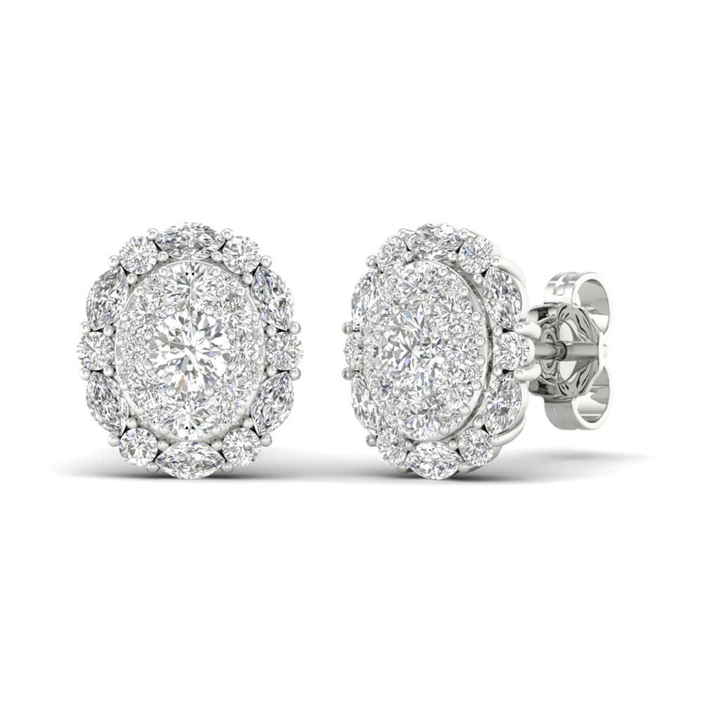 Diamond Stud Earrings 1-1/2 ct tw Round/Marquise 14K White Gold 7ZGf5giB