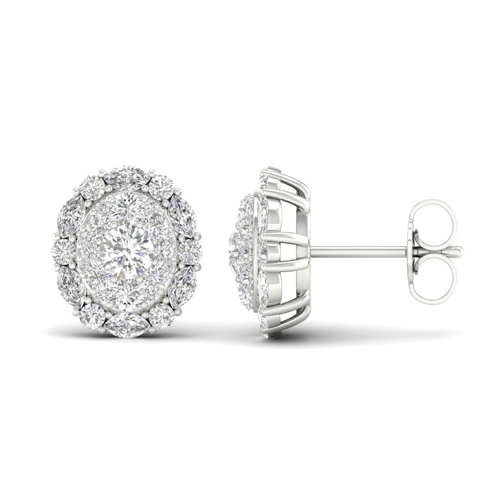 Diamond Stud Earrings 1-1/2 ct tw Round/Marquise 14K White Gold 7ZGf5giB