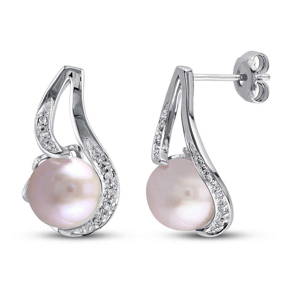 Cultured Pearl & Diamond Earrings 1/20 ct tw Sterling Silver 7fNm5Jwx Cultured Pearl & Diamond Earrings 1/20 ct tw Sterling Silver 7fNm5Jwx
