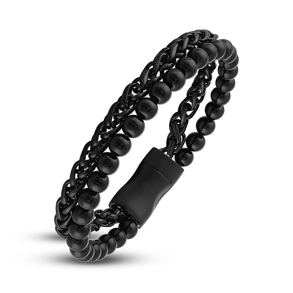 Men\'s Two-Layer Chain Bracelet Black Ion-Plated Stainless Steel 7m3RlGs5 Men\'s Two-Layer Chain Bracelet Black Ion-Plated Stainless Steel 7m3RlGs5