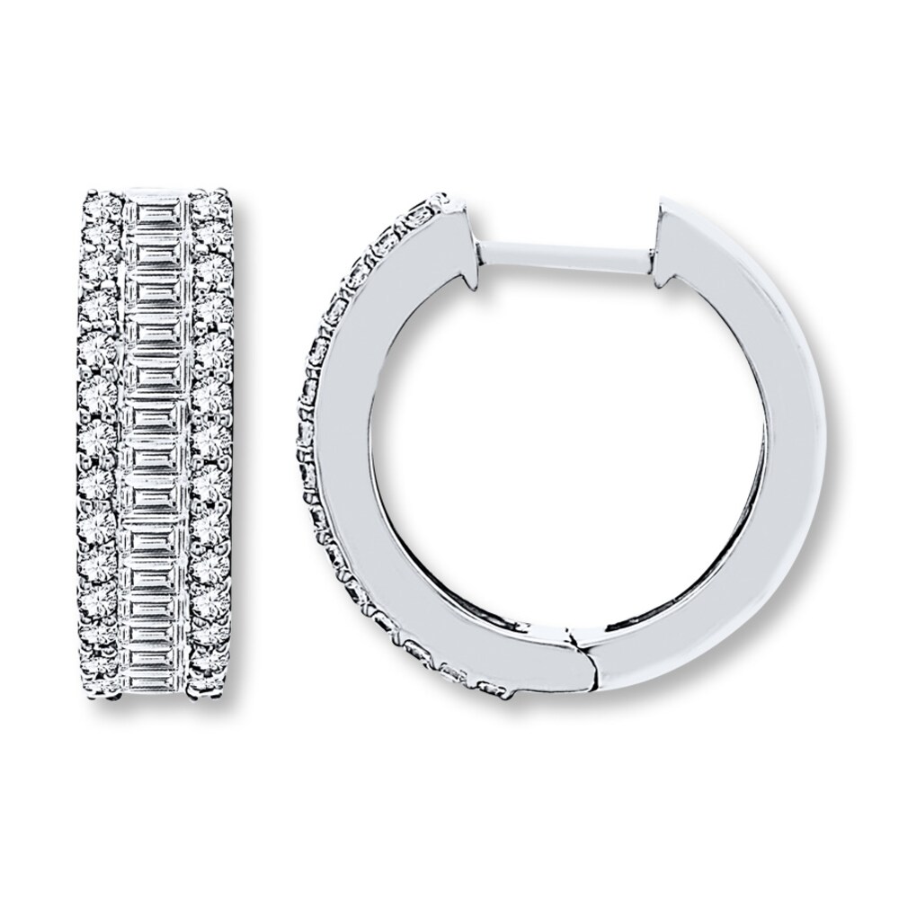 Diamond Hoop Earrings 1-1/2 ct tw Round/Baguette 14K White Gold 7qG0YDl0