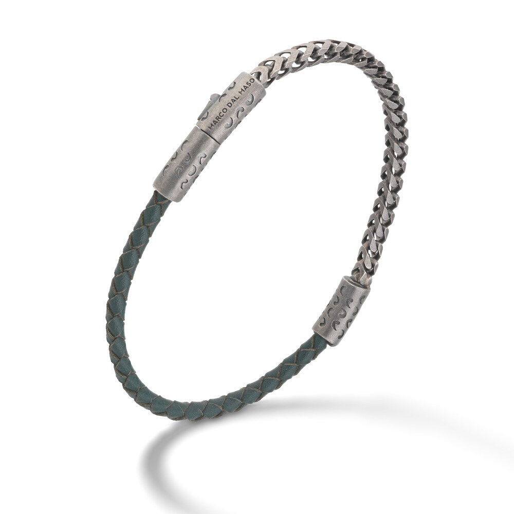 Marco Dal Maso Men's Mixed Chain & Woven Green Leather Bracelet Sterling Silver 8" 7v1zRa9z Marco Dal Maso Men's Mixed Chain & Woven Green Leather Bracelet Sterling Silver 8" 7v1zRa9z