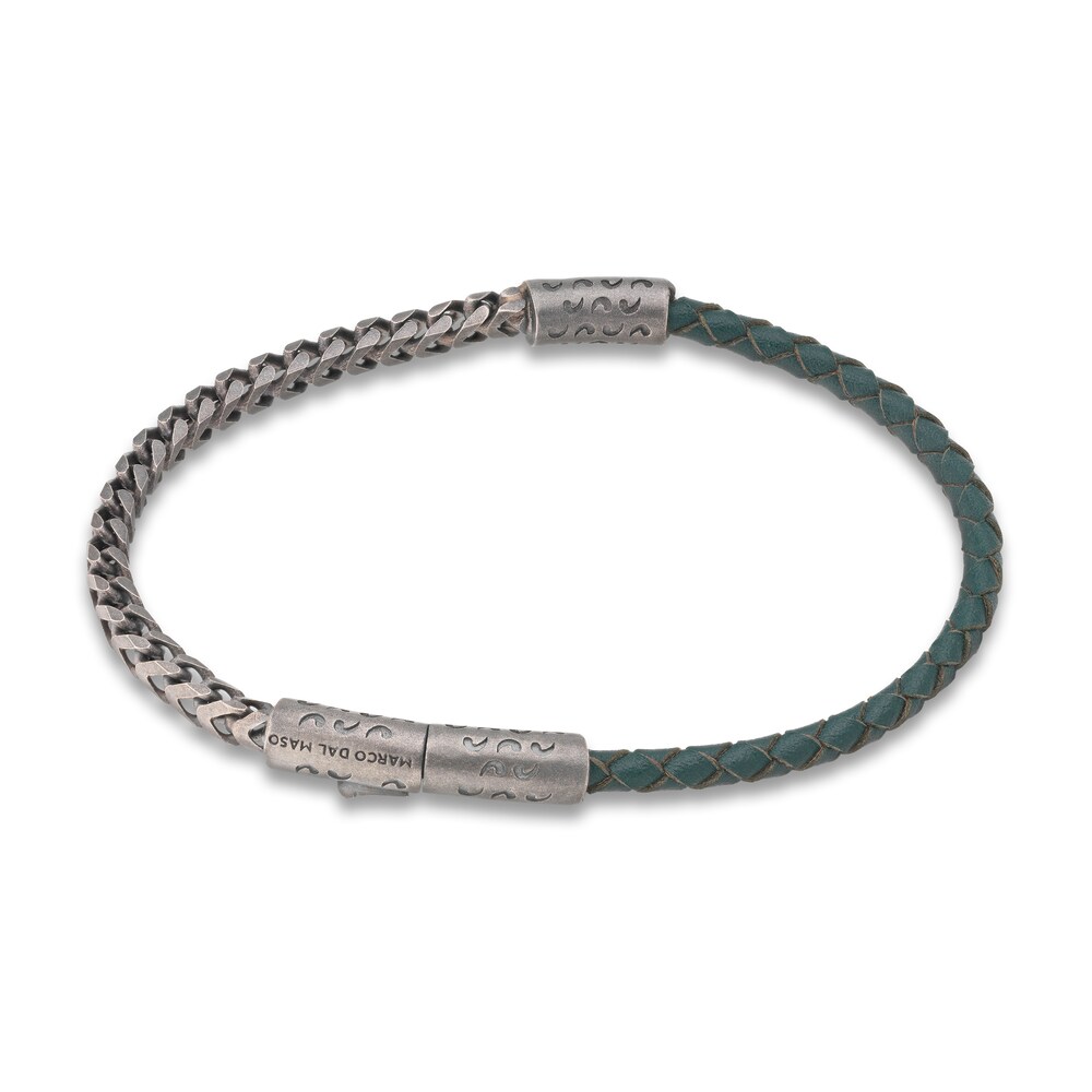 Marco Dal Maso Men\'s Mixed Chain & Woven Green Leather Bracelet Sterling Silver 8\" 7v1zRa9z Marco Dal Maso Men\'s Mixed Chain & Woven Green Leather Bracelet Sterling Silver 8\" 7v1zRa9z
