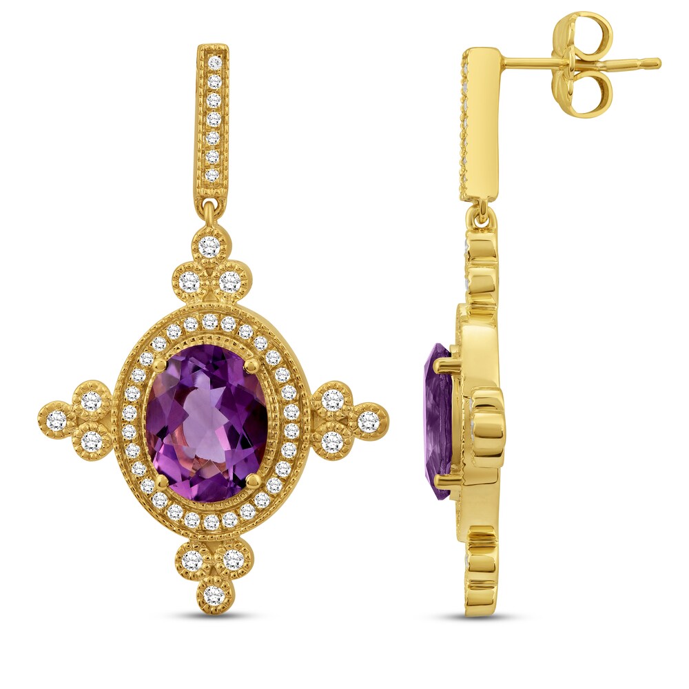 Natural Amethyst Earrings 1/2 ct tw Diamonds 14K Yellow Gold 820h2uSS Natural Amethyst Earrings 1/2 ct tw Diamonds 14K Yellow Gold 820h2uSS