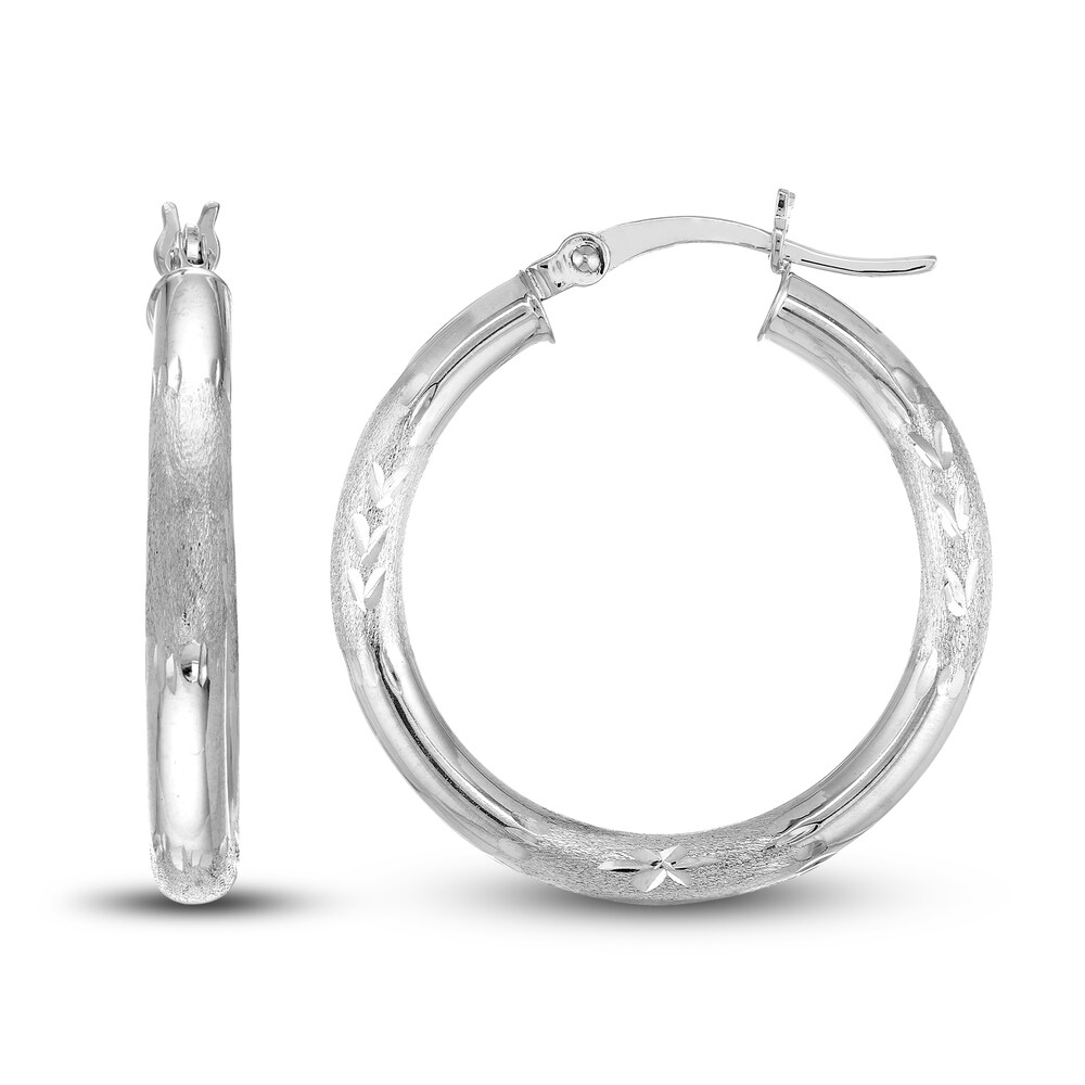 Diamond-Cut Floral Hoop Earrings 14K White Gold 25mm 8DKAa4ap Diamond-Cut Floral Hoop Earrings 14K White Gold 25mm 8DKAa4ap