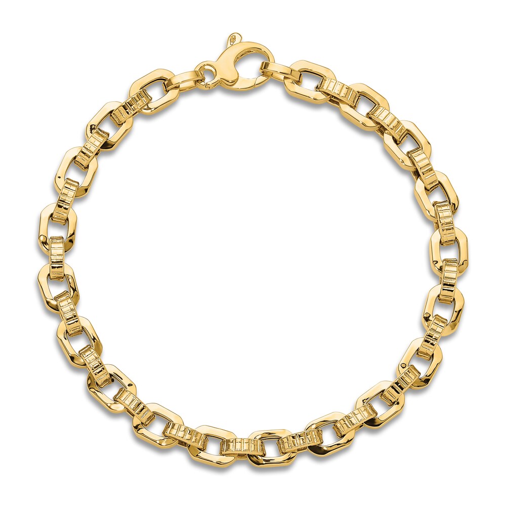 Textured Link Chain Bracelet 14K Yellow Gold 7.5\" 8G787oOc Textured Link Chain Bracelet 14K Yellow Gold 7.5\" 8G787oOc