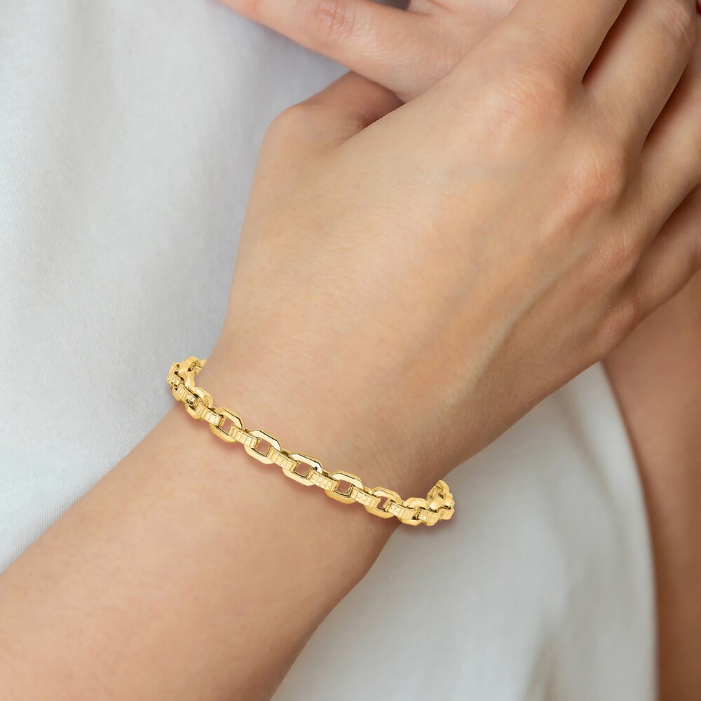Textured Link Chain Bracelet 14K Yellow Gold 7.5\" 8G787oOc Textured Link Chain Bracelet 14K Yellow Gold 7.5\" 8G787oOc