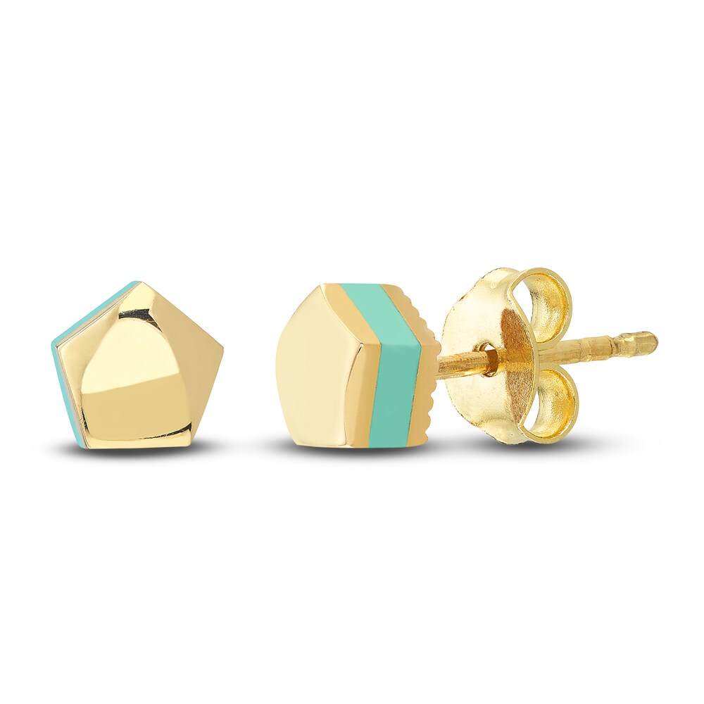 Pentagon Stud Earrings Turquoise Enamel 14K Yellow Gold 8LLYljY7 Pentagon Stud Earrings Turquoise Enamel 14K Yellow Gold 8LLYljY7