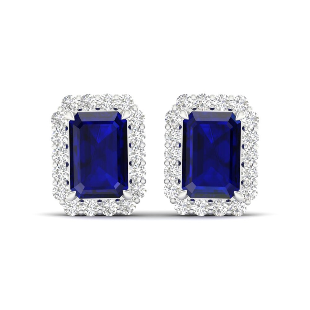 Lab-Created Blue Sapphire & Lab-Created White Sapphire Stud Earrings 10K White Gold 8QExSY42 Lab-Created Blue Sapphire & Lab-Created White Sapphire Stud Earrings 10K White Gold 8QExSY42