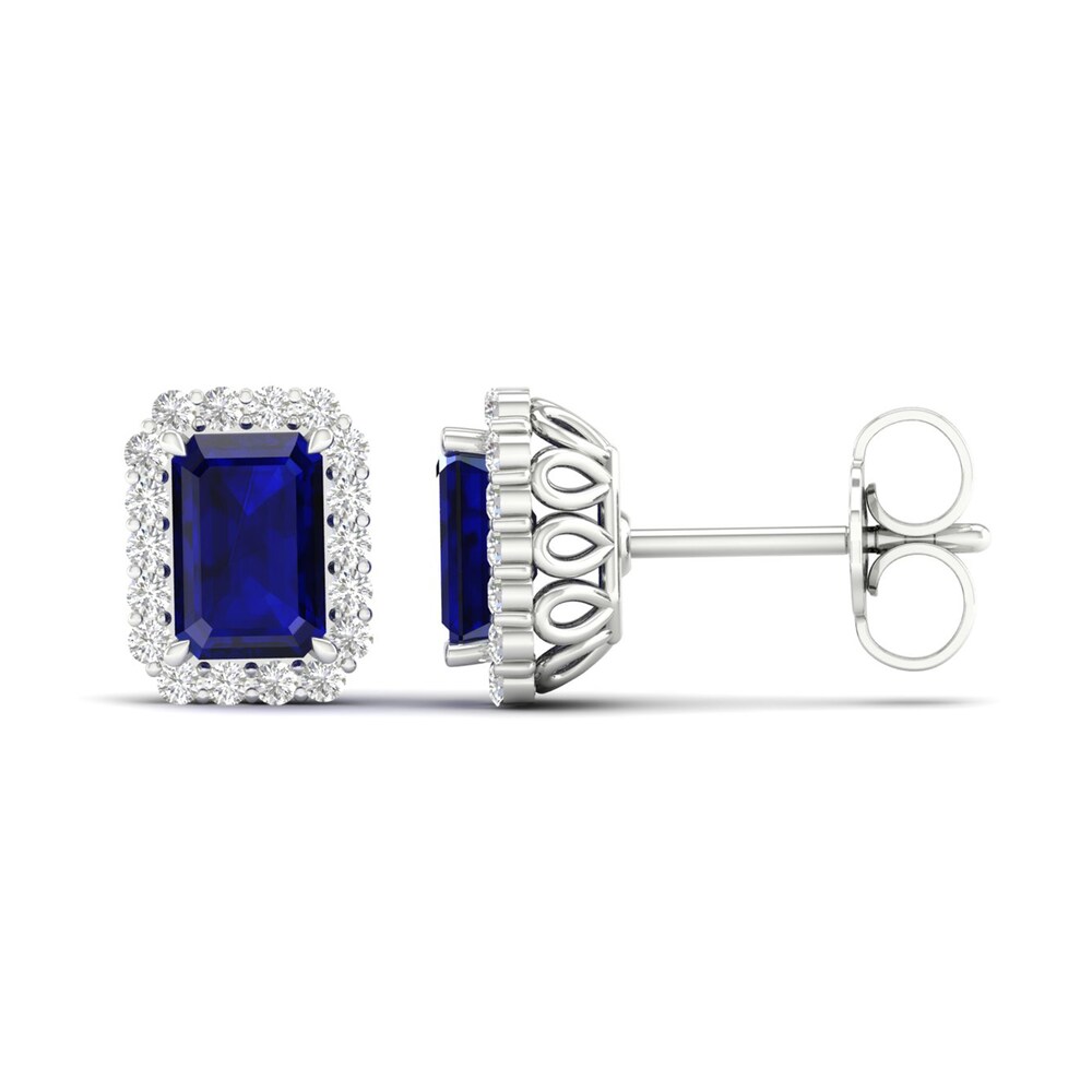 Lab-Created Blue Sapphire & Lab-Created White Sapphire Stud Earrings 10K White Gold 8QExSY42 Lab-Created Blue Sapphire & Lab-Created White Sapphire Stud Earrings 10K White Gold 8QExSY42