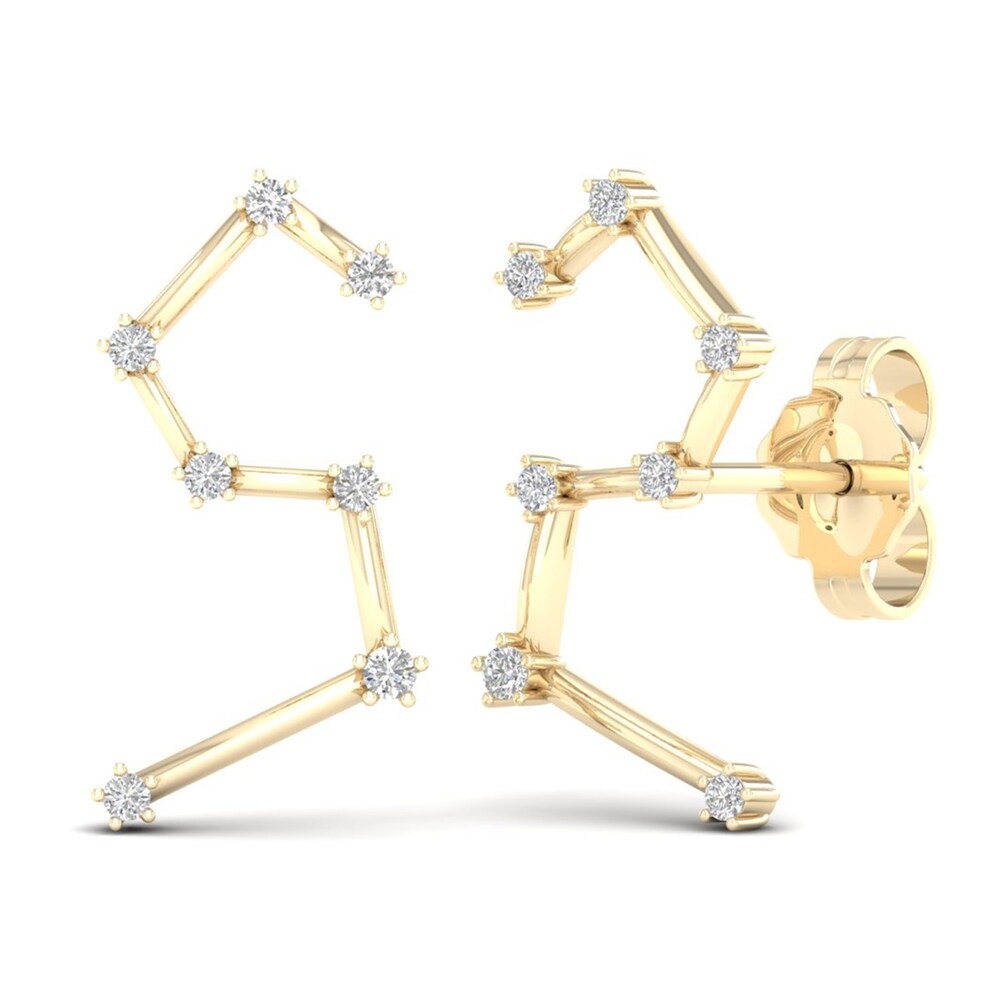 Diamond Leo Constellation Earrings 1/8 ct tw Round 14K Yellow Gold 8bqRHWCS