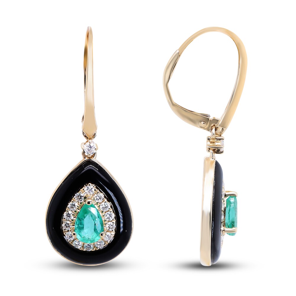 Natural Emerald Dangle Earrings 1/3 ct tw Diamonds 14K Yellow Gold 8fcdDS99 Natural Emerald Dangle Earrings 1/3 ct tw Diamonds 14K Yellow Gold 8fcdDS99