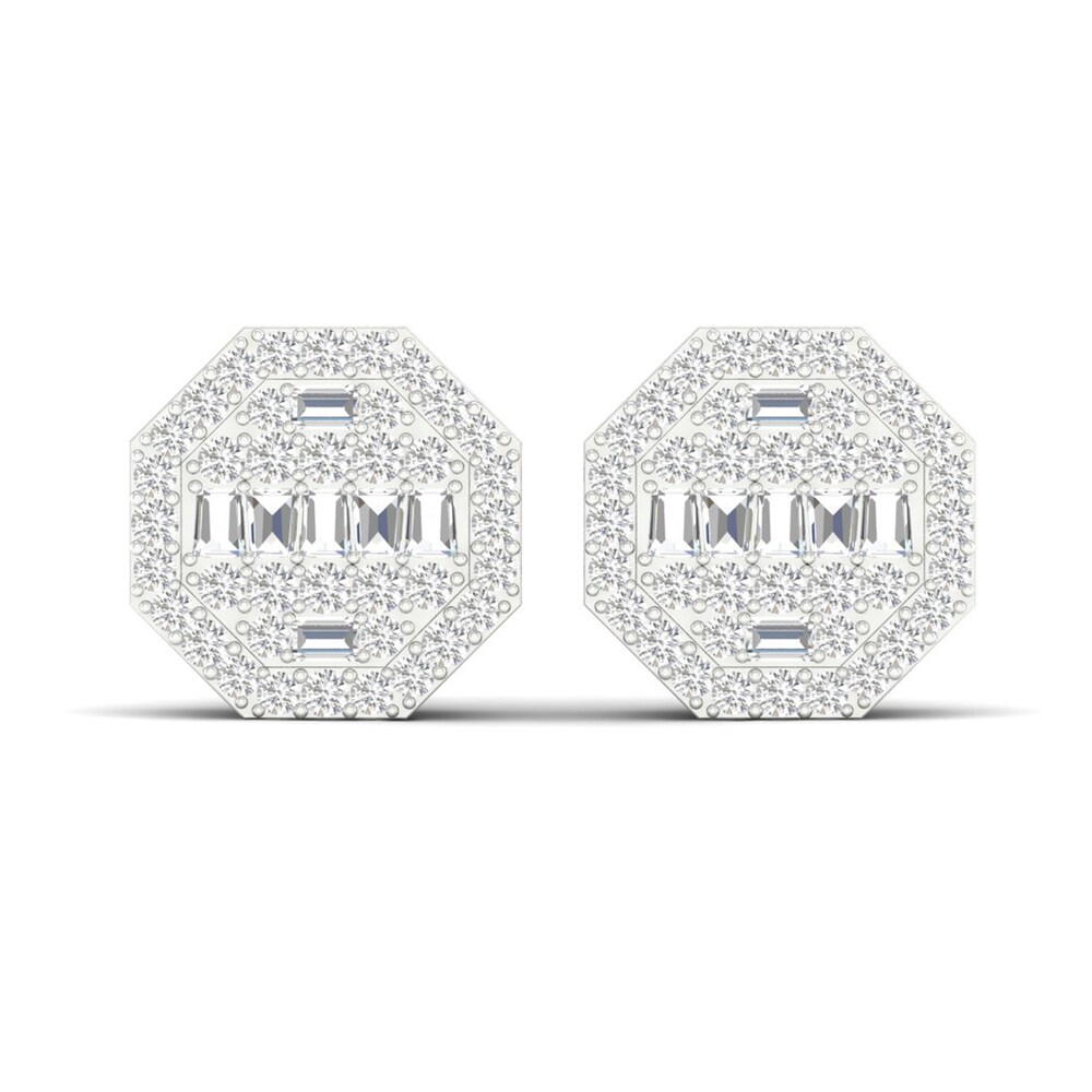 Men's Diamond Stud Earrings 1/2 ct tw Round/Baguette 10K White Gold 8ydRMCLJ
