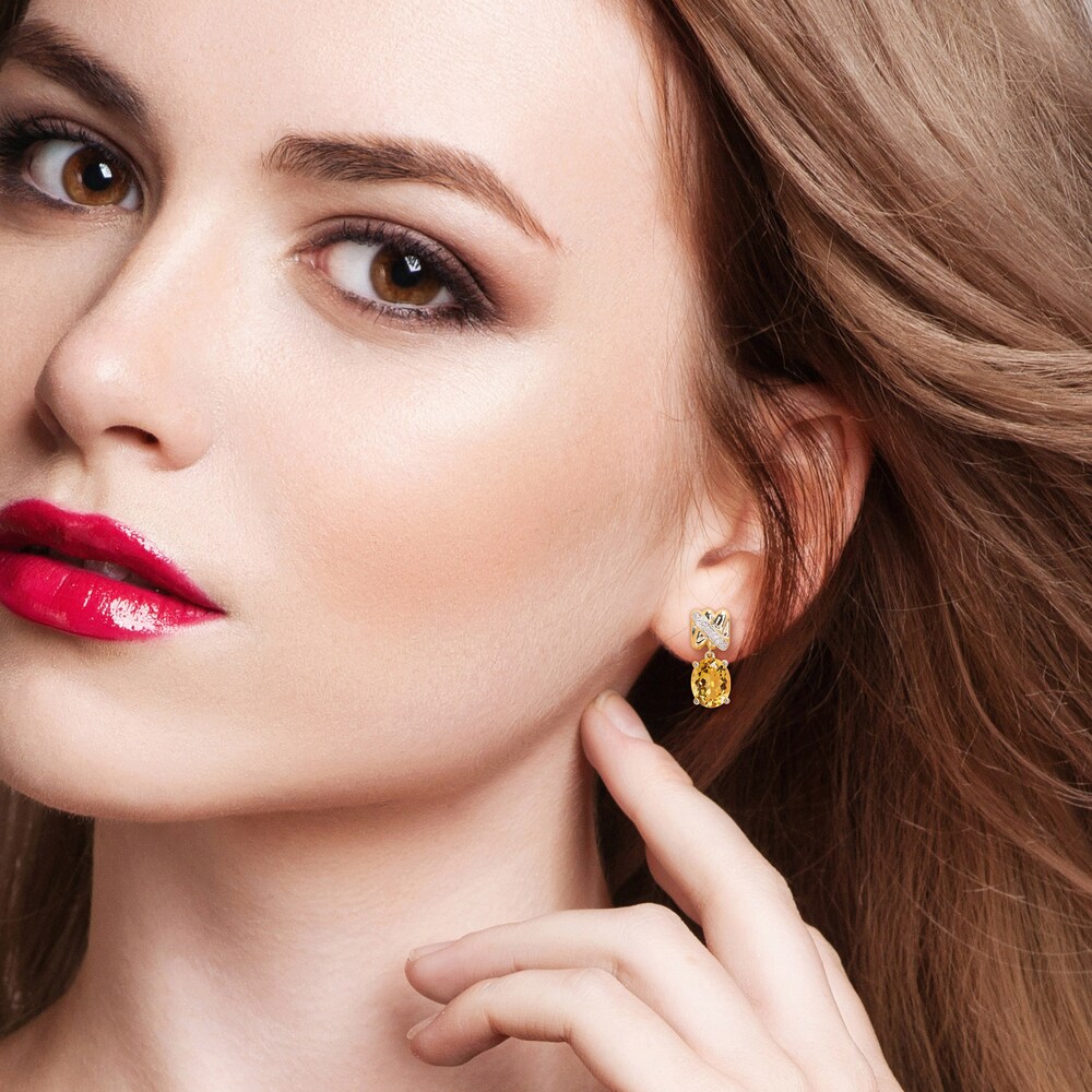 Natural Citrine Earrings 1/15 ct tw Diamonds 14K Yellow Gold 8z0SEnvh