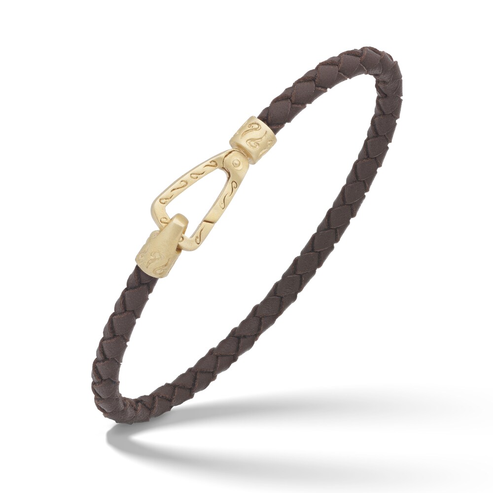 Marco Dal Maso Men's Woven Brown Leather Bracelet Sterling Silver/18K Yellow Gold-Plated 8" 97SQtkFG Marco Dal Maso Men's Woven Brown Leather Bracelet Sterling Silver/18K Yellow Gold-Plated 8" 97SQtkFG