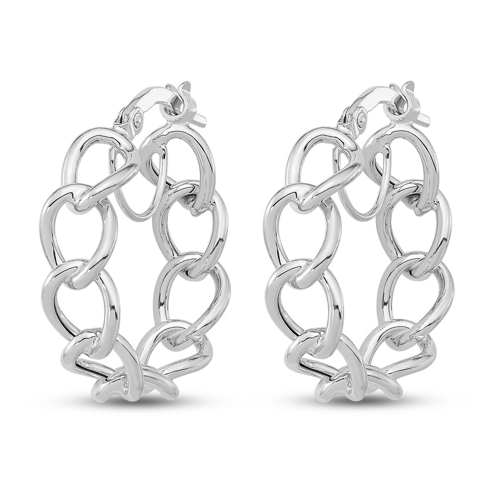 Light Twisted Link Hoop Earrings 14K White Gold 9K8g3ooX Light Twisted Link Hoop Earrings 14K White Gold 9K8g3ooX