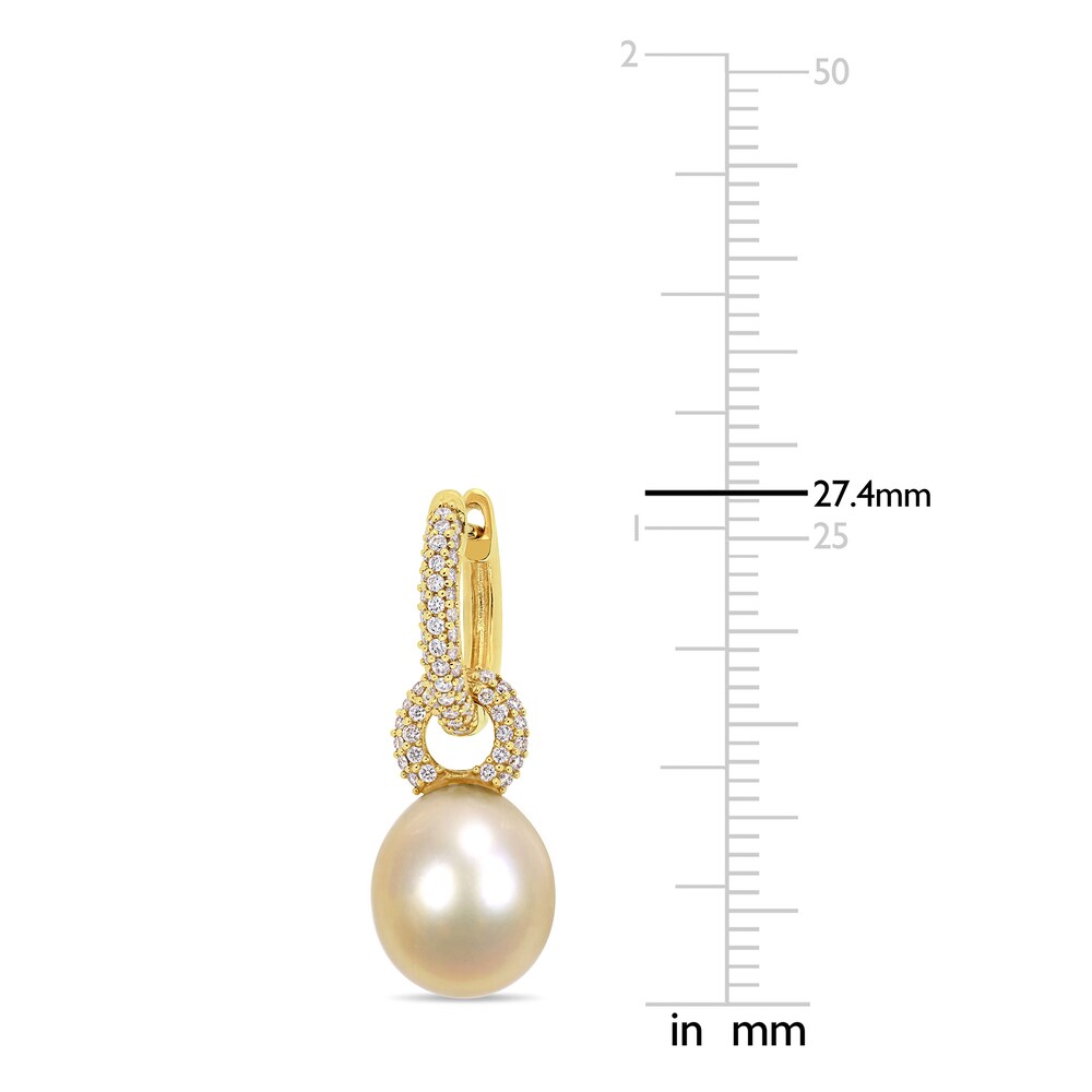 South Sea Cultured Pearl Hoop Earrings 1/2 ct tw Round 14K Yellow Gold 9PSQc902