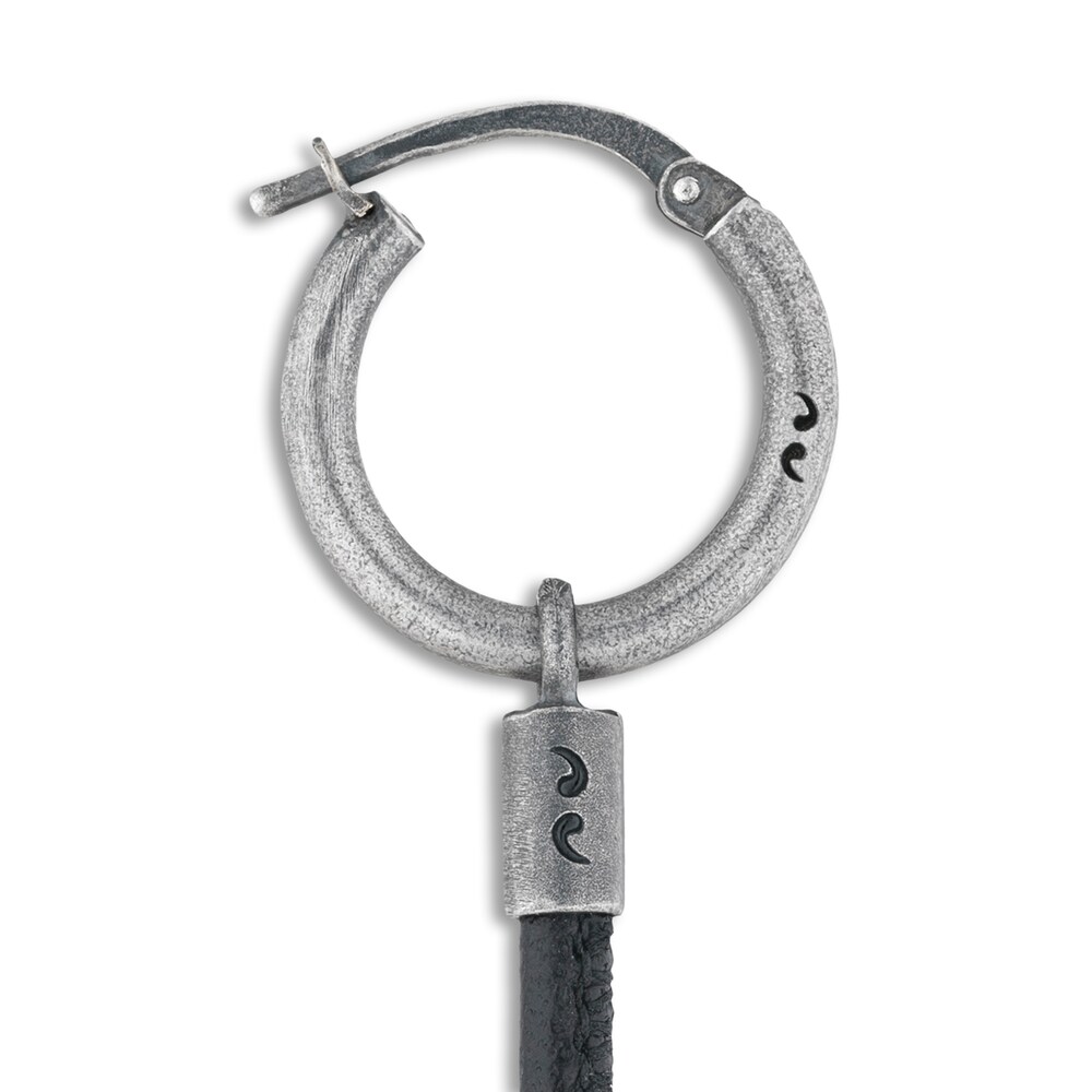 Marco Dal Maso Men\'s Black Leather Short Mono Earring Sterling Silver 9Y5tJ21j