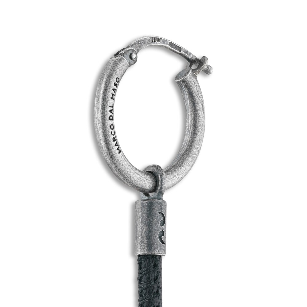 Marco Dal Maso Men\'s Black Leather Short Mono Earring Sterling Silver 9Y5tJ21j