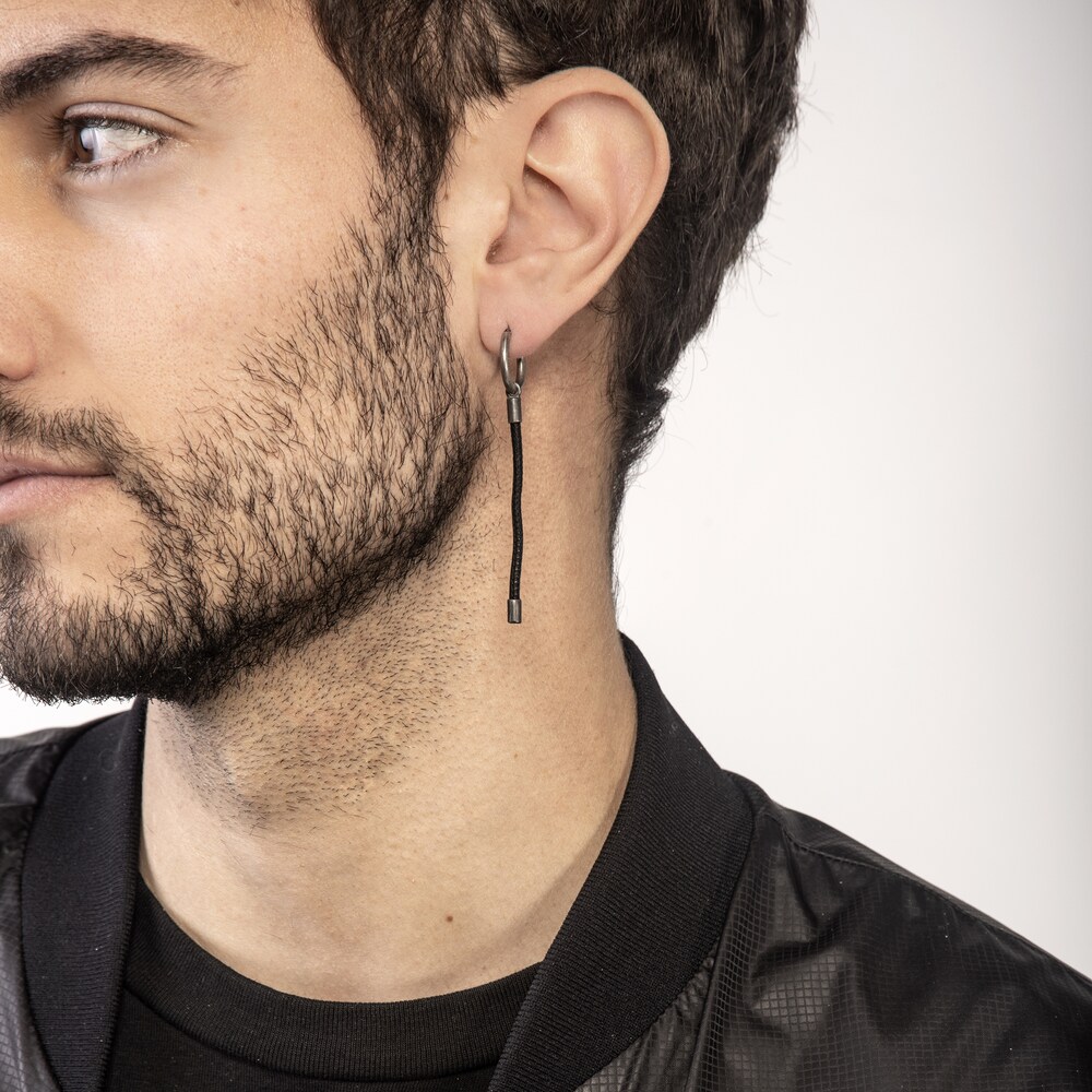 Marco Dal Maso Men\'s Black Leather Short Mono Earring Sterling Silver 9Y5tJ21j