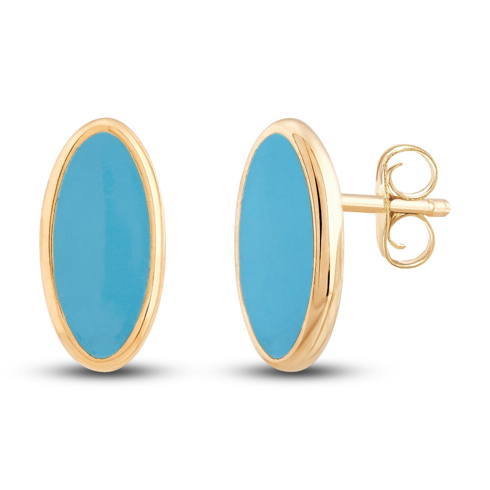 Italia D'Oro Oval Stud Earrings Blue Enamel 14K Yellow Gold 9fsDUrCm Italia D'Oro Oval Stud Earrings Blue Enamel 14K Yellow Gold 9fsDUrCm