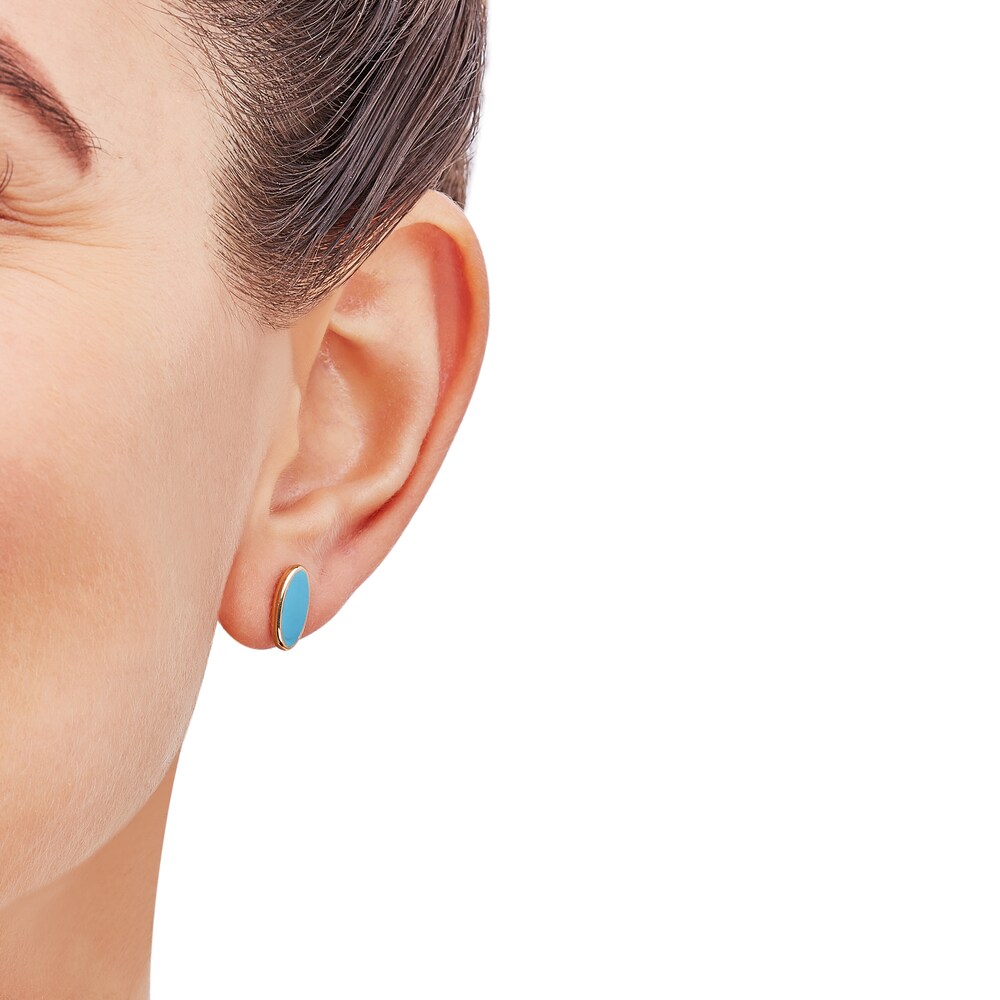 Italia D\'Oro Oval Stud Earrings Blue Enamel 14K Yellow Gold 9fsDUrCm Italia D\'Oro Oval Stud Earrings Blue Enamel 14K Yellow Gold 9fsDUrCm