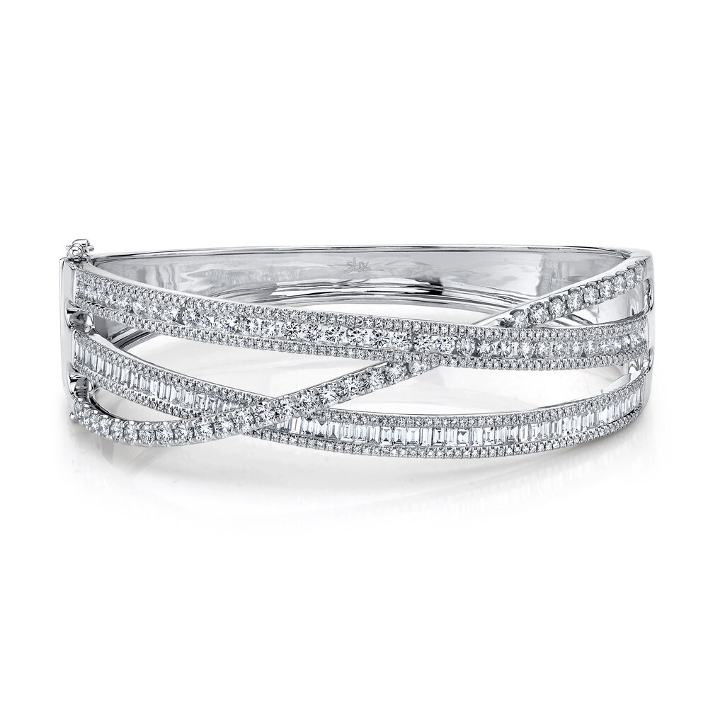 Shy Creation Diamond Bangle Bracelet 3-3/4 ct tw Round/Baguette 14K White Gold 9pUUgJhH