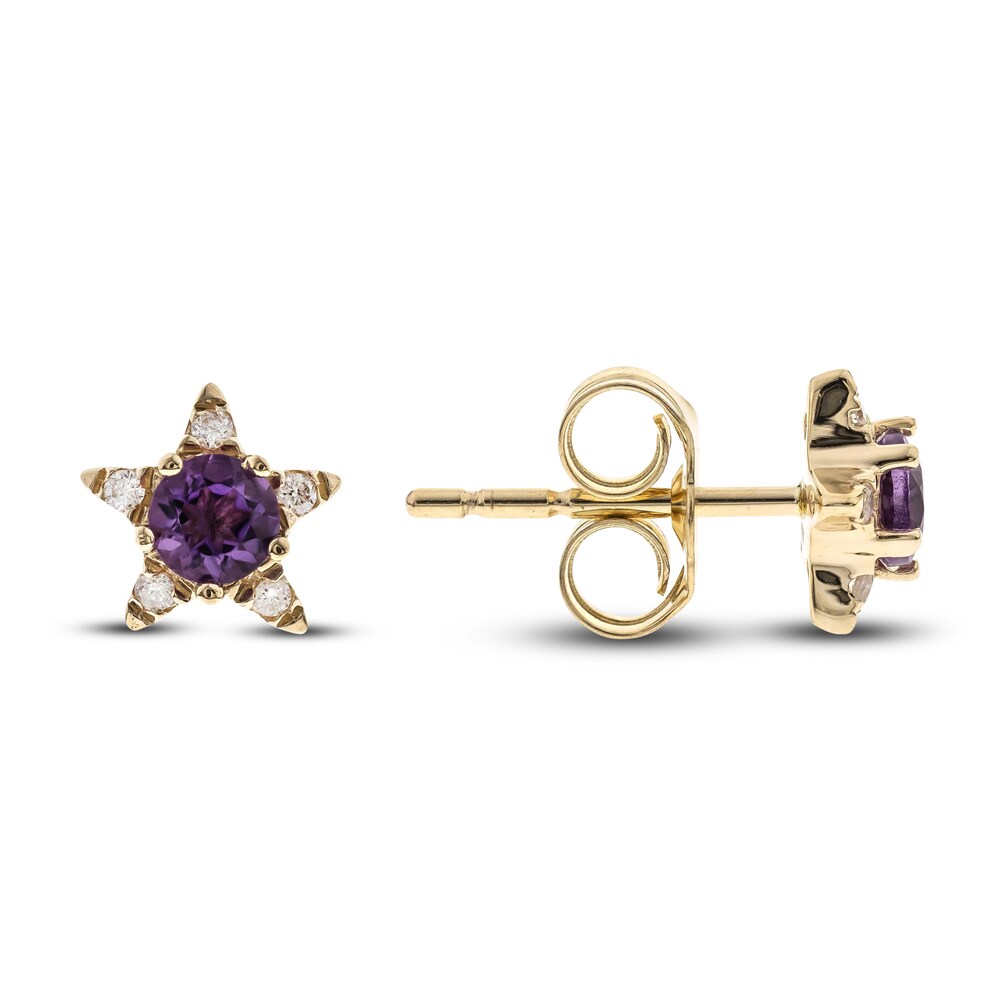 Natural Amethyst Star Stud Earrings 1/20 ct tw Diamonds 14K Yellow Gold A55HRPea Natural Amethyst Star Stud Earrings 1/20 ct tw Diamonds 14K Yellow Gold A55HRPea