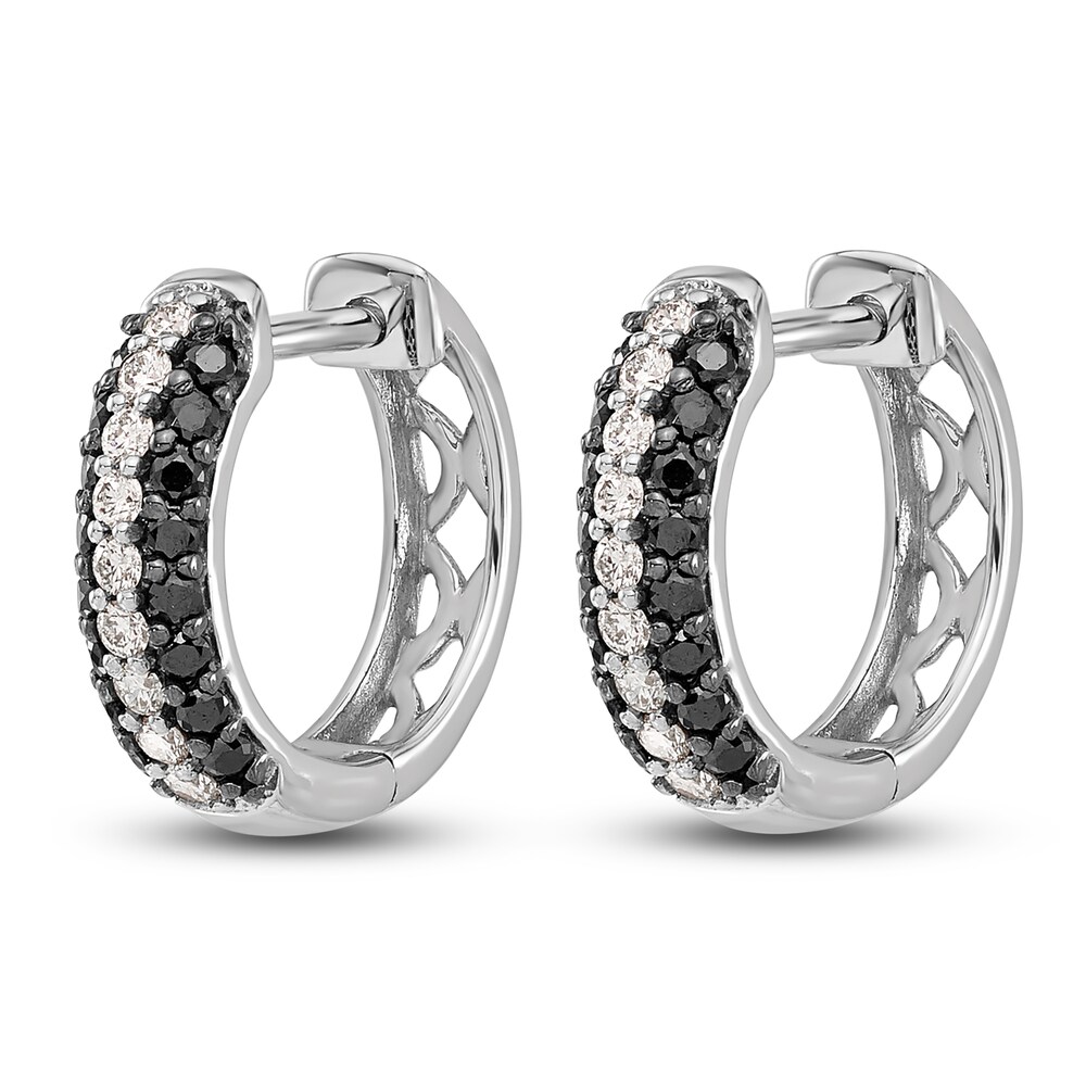 Black & White Diamond Huggie Earrings 1/2 ct tw Round 14K White Gold A730onMH