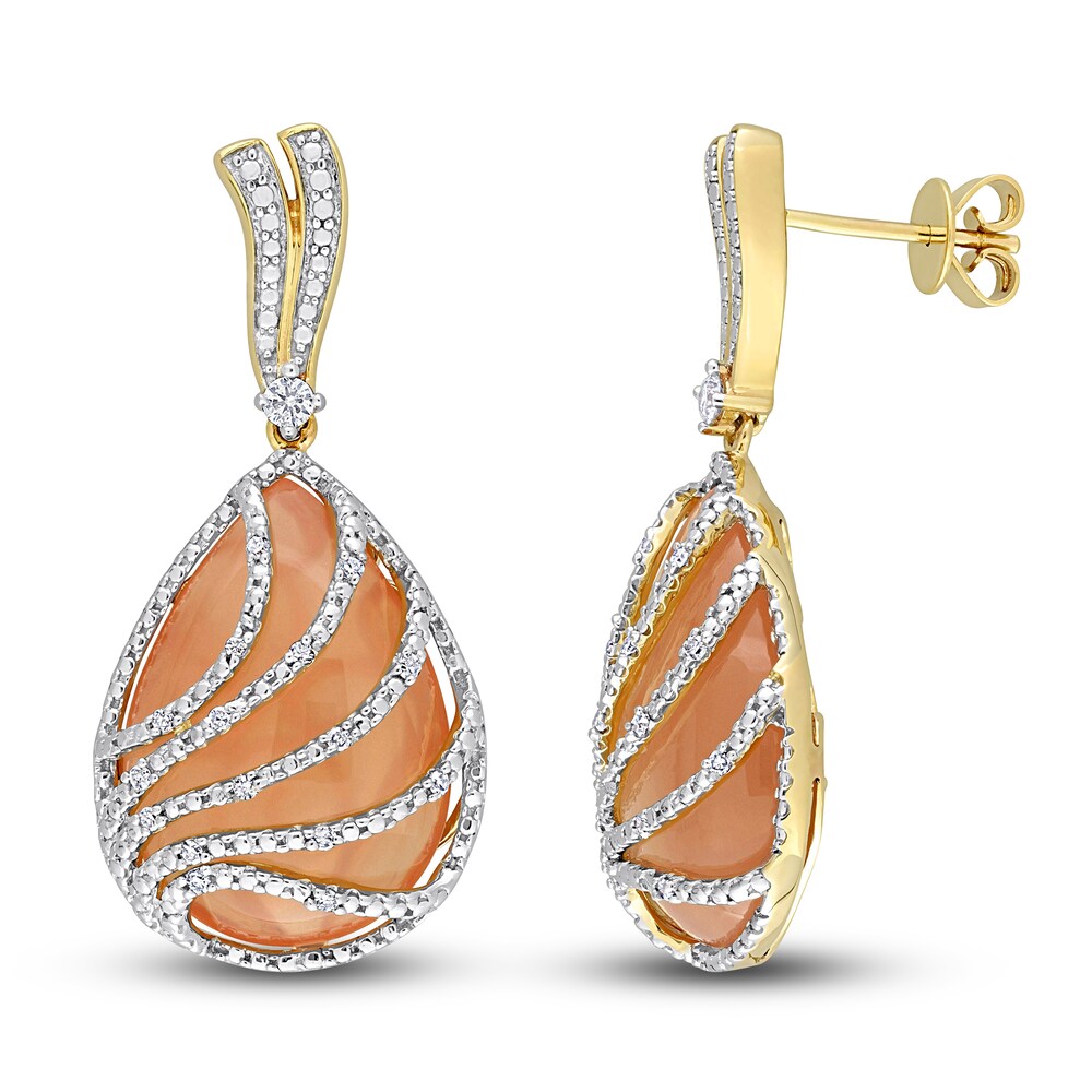 Natural Orange Moonstone Earrings 1/4 ct tw Round 14K Yellow Gold AYlr59jJ Natural Orange Moonstone Earrings 1/4 ct tw Round 14K Yellow Gold AYlr59jJ