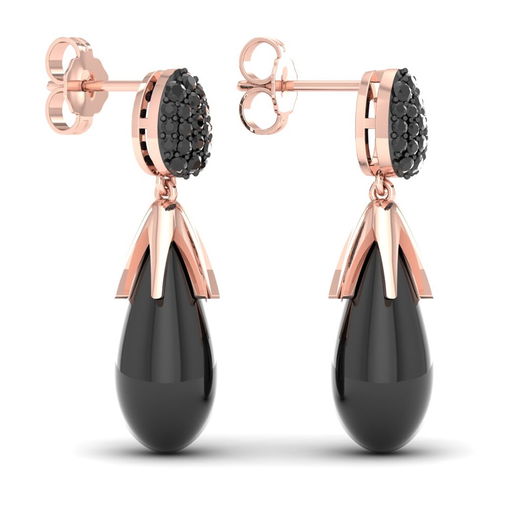 Natural Onyx & Black Diamond Earrings 1/3 ct tw Round 10K Rose Gold Ac0gJRDJ