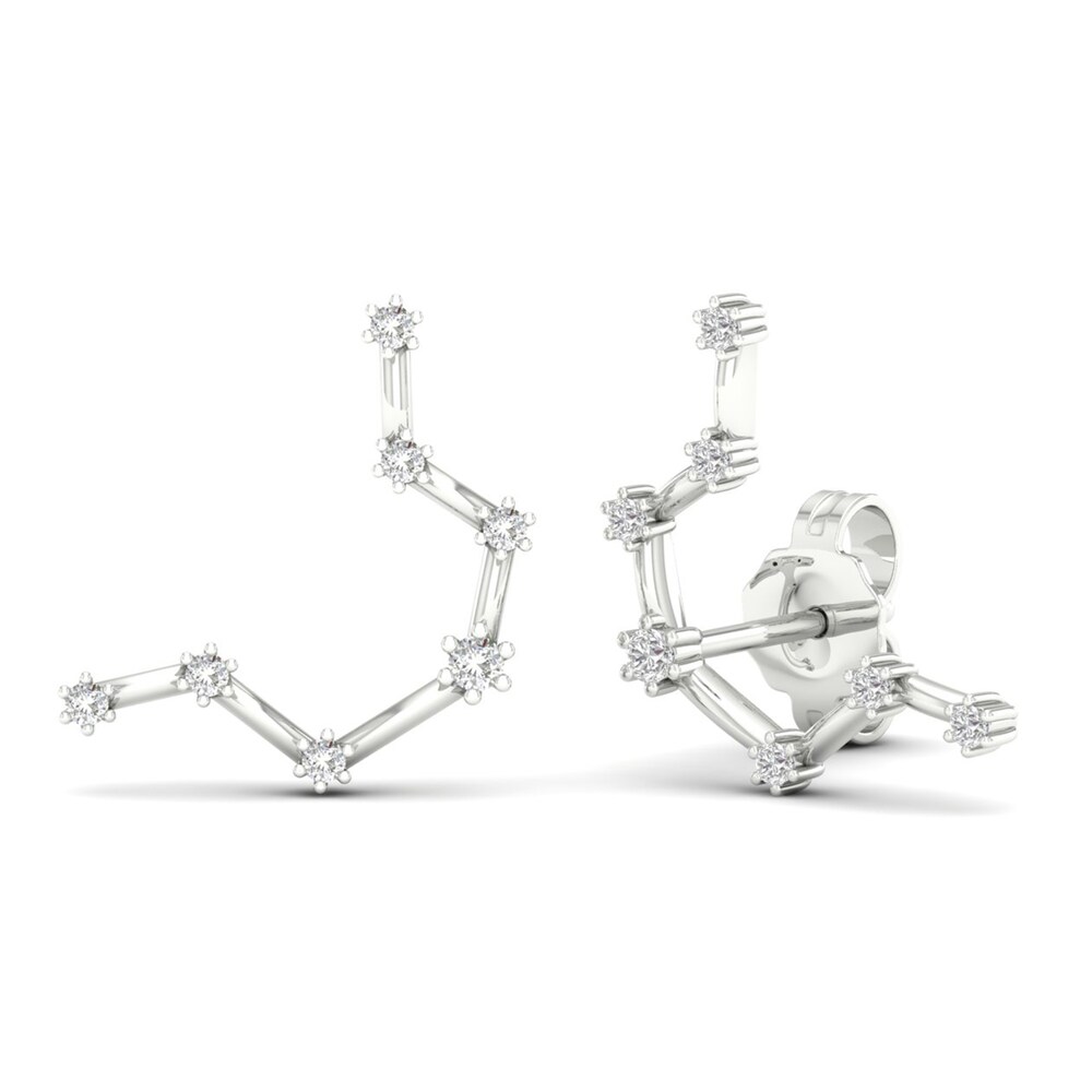 Diamond Aquarius Constellation Earrings 1/8 ct tw Round 14K White Gold AgBJPsGv