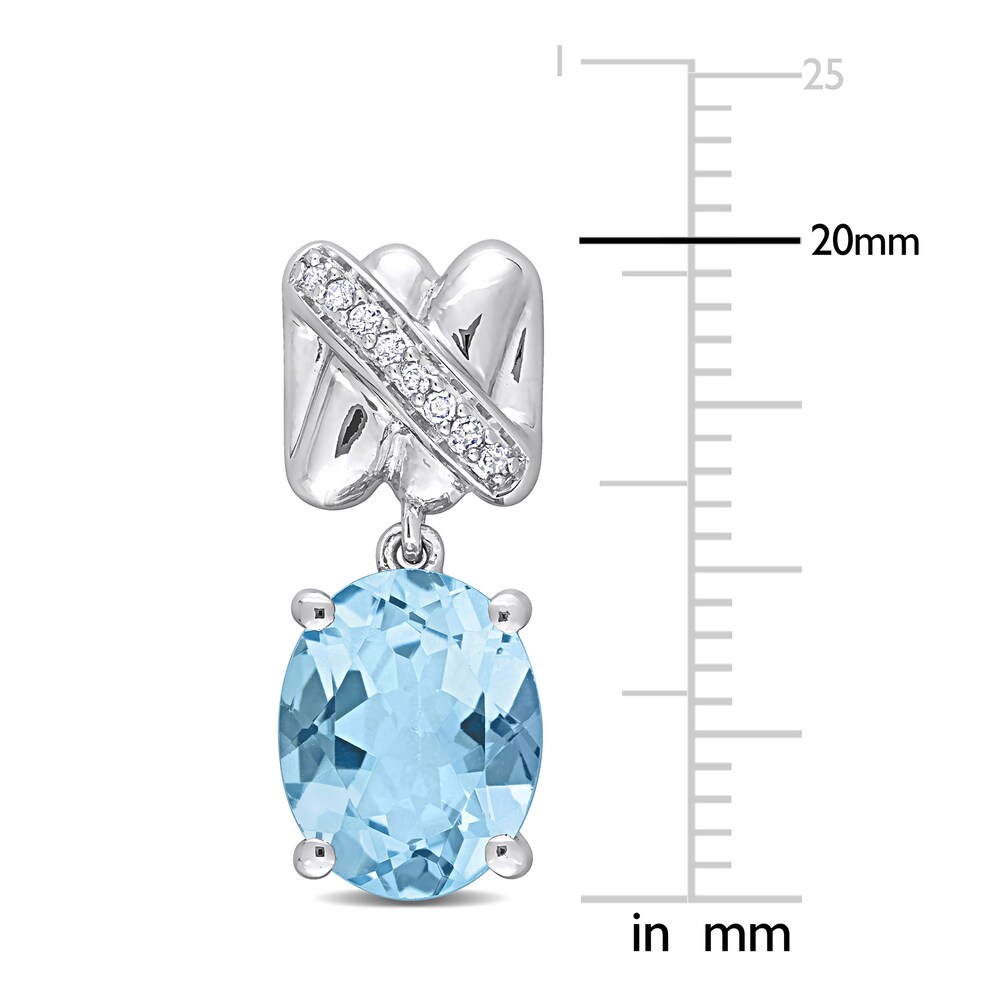Natural Blue Topaz Earrings 1/15 ct tw Diamonds 14K White Gold AkVmcDnW