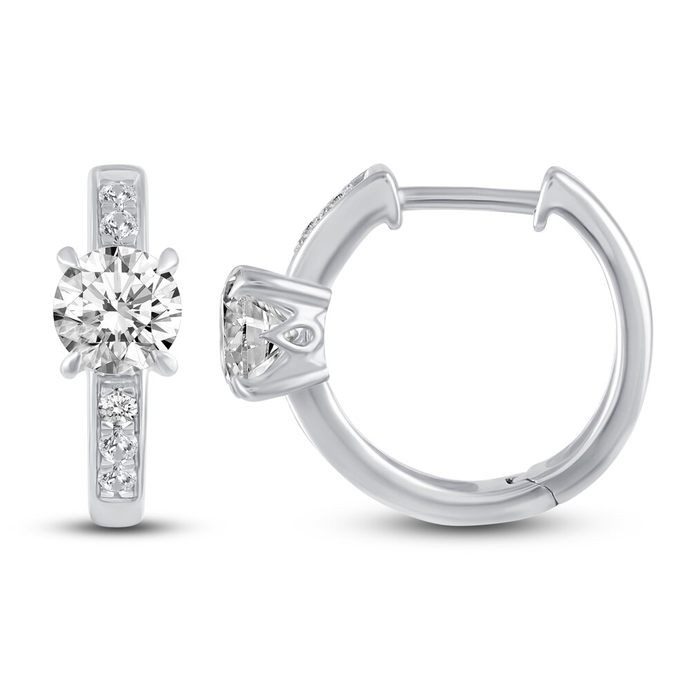Certified Lab-Created Diamond Huggie Hoop Earrings 1-3/4 ct tw Round 14K White Gold B5CkcY7i