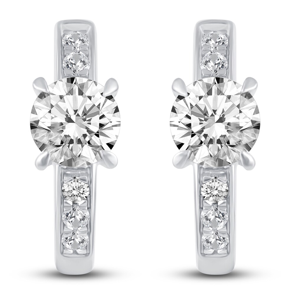 Certified Lab-Created Diamond Huggie Hoop Earrings 1-3/4 ct tw Round 14K White Gold B5CkcY7i