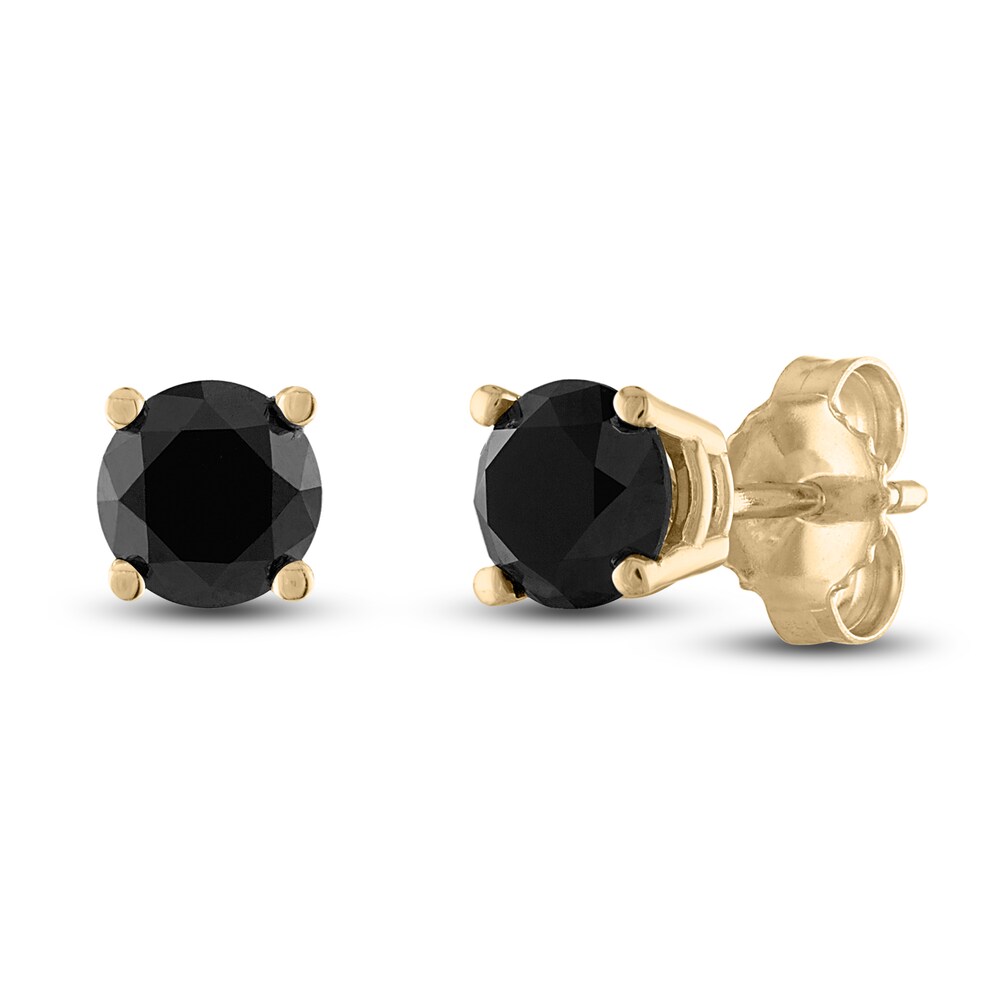 Black Diamond Solitaire Stud Earrings 1/2 ct tw Round 10K Yellow Gold BM9WtaLh