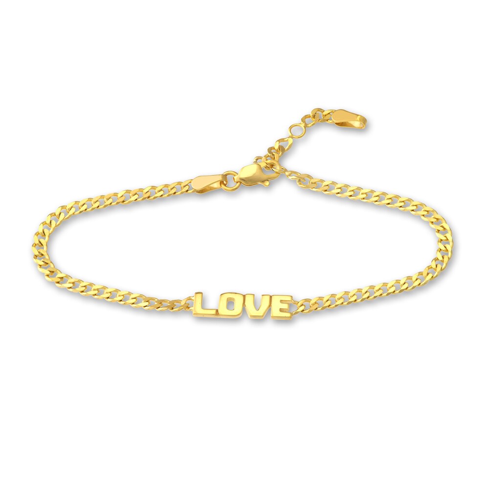 LOVE" Curb Bracelet 14K Yellow Gold 6.6" Adj. Bf8fbIdg LOVE" Curb Bracelet 14K Yellow Gold 6.6" Adj. Bf8fbIdg