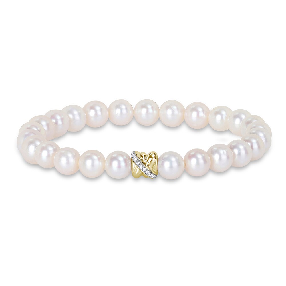 Cultured Freshwater Pearl Bracelet 1/10 ct tw Diamonds 14K Yellow Gold 7.5" BfwgRiW9 Cultured Freshwater Pearl Bracelet 1/10 ct tw Diamonds 14K Yellow Gold 7.5" BfwgRiW9