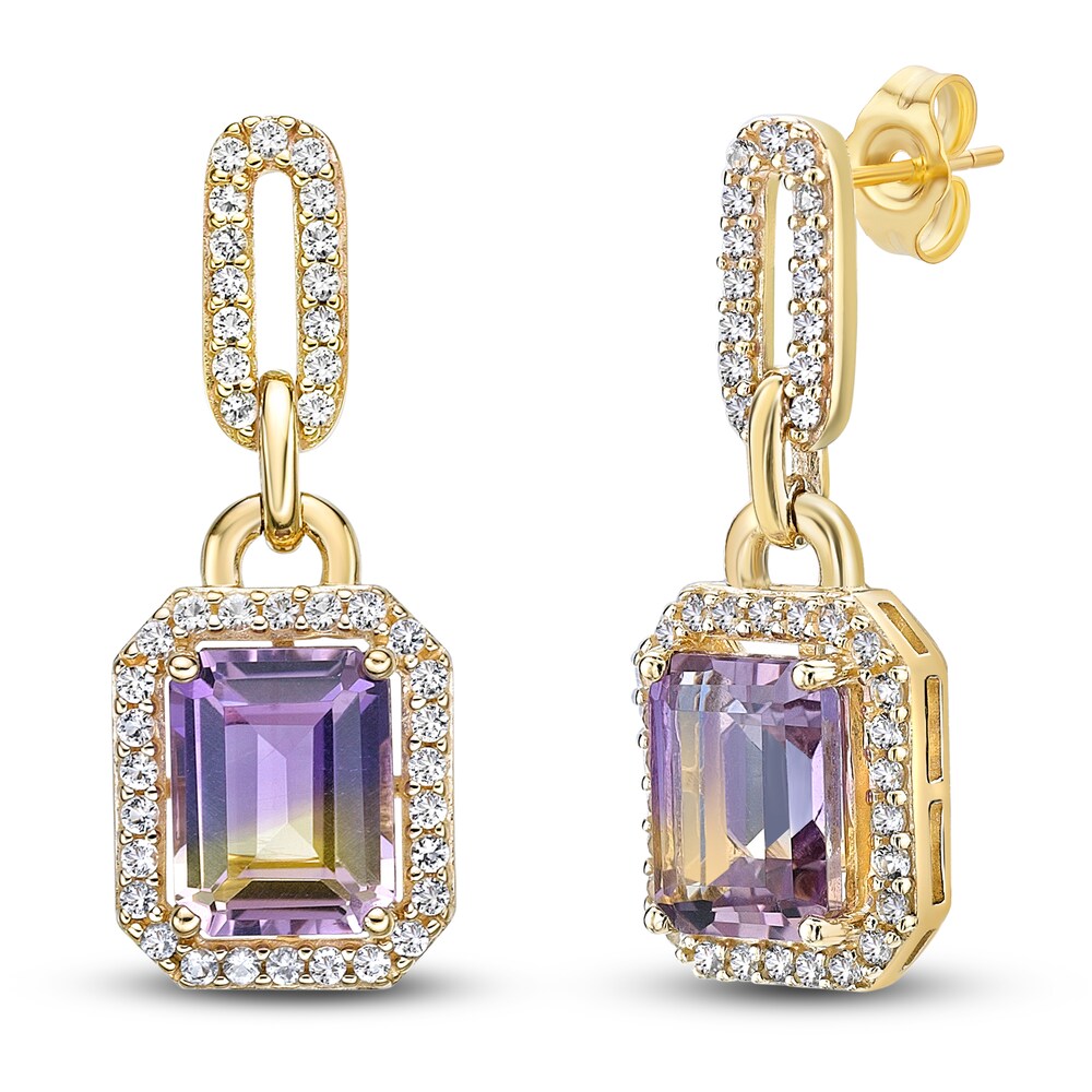 Natural Ametrine & Natural White Topaz Paperclip Earrings 10K Yellow Gold BjHpqnCc Natural Ametrine & Natural White Topaz Paperclip Earrings 10K Yellow Gold BjHpqnCc