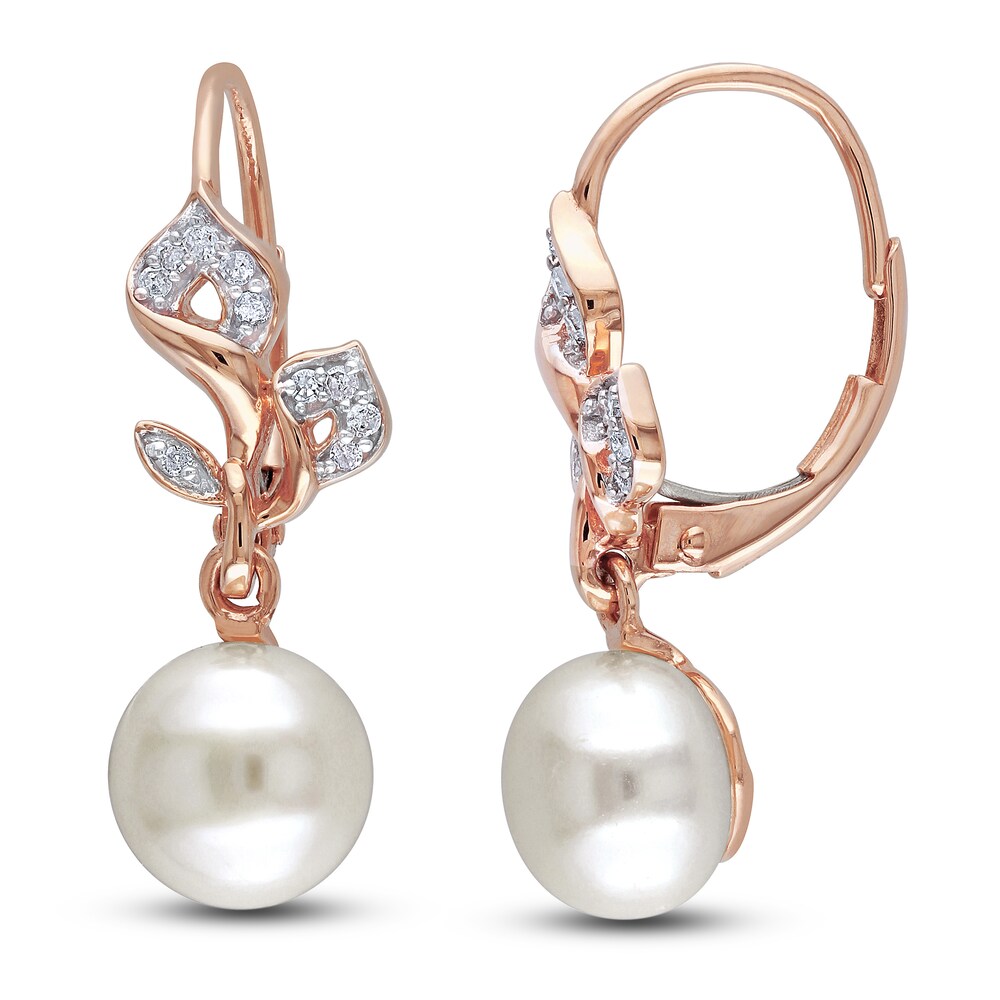Cultured Freshwater Pearl Drop Earrings 1/10 ct tw Diamonds 10K Rose Gold BmfAc4VM Cultured Freshwater Pearl Drop Earrings 1/10 ct tw Diamonds 10K Rose Gold BmfAc4VM
