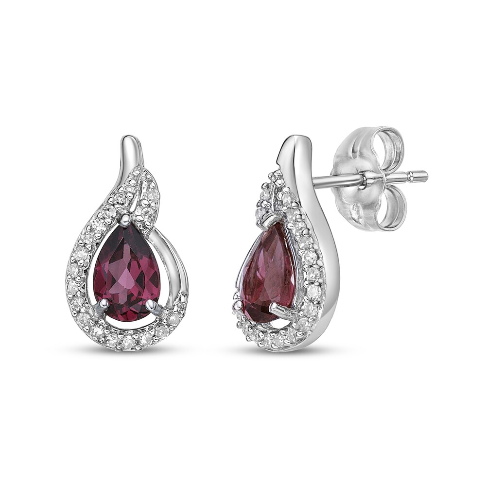 Natural Rhodolite Garnet Earrings 1/10 ct tw Diamonds 14K White Gold BqeocScv Natural Rhodolite Garnet Earrings 1/10 ct tw Diamonds 14K White Gold BqeocScv