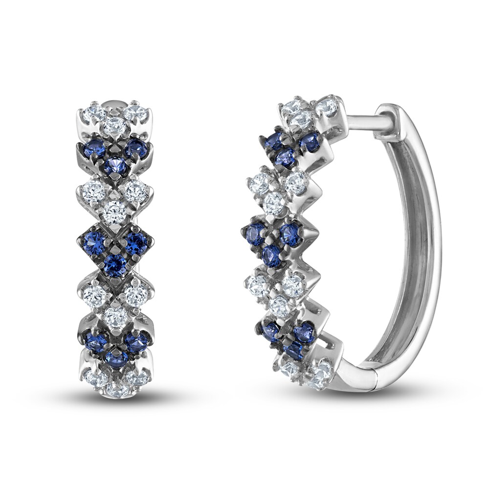Vera Wang WISH Diamond & Blue Sapphire Hoop Earrings 1/4 ct tw Round 10K White Gold BrrUpRd5 Vera Wang WISH Diamond & Blue Sapphire Hoop Earrings 1/4 ct tw Round 10K White Gold BrrUpRd5