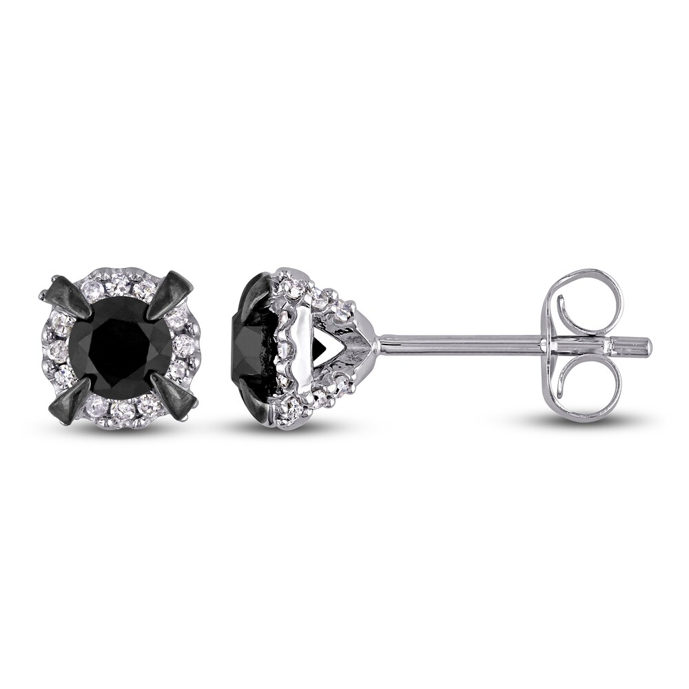 Black & White Diamond Halo Stud Earrings 1 ct tw Round 10K White Gold BtuAapNL