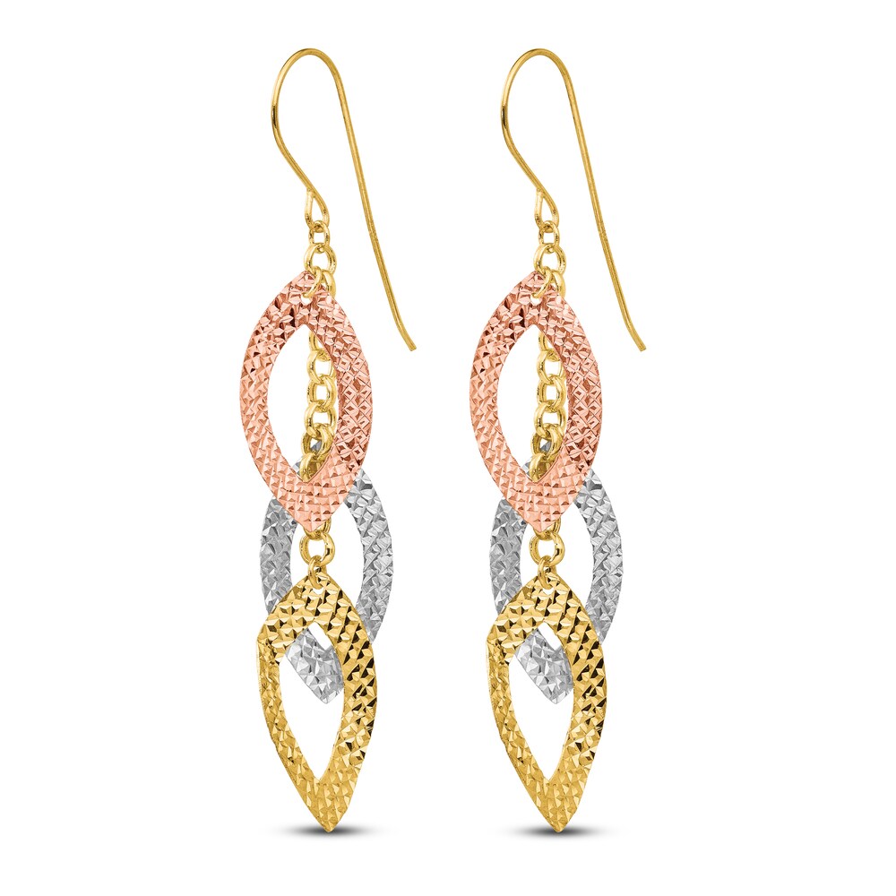 Polished Diamond-Cut Dangle Earrings 14K Tri-Tone Gold Bz1K9RPd Polished Diamond-Cut Dangle Earrings 14K Tri-Tone Gold Bz1K9RPd