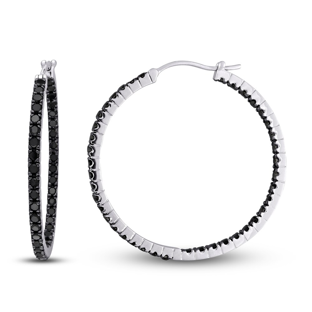 Black Diamond Hoop Earrings 2-1/5 ct tw Round Sterling Silver C2z1PygW Black Diamond Hoop Earrings 2-1/5 ct tw Round Sterling Silver C2z1PygW
