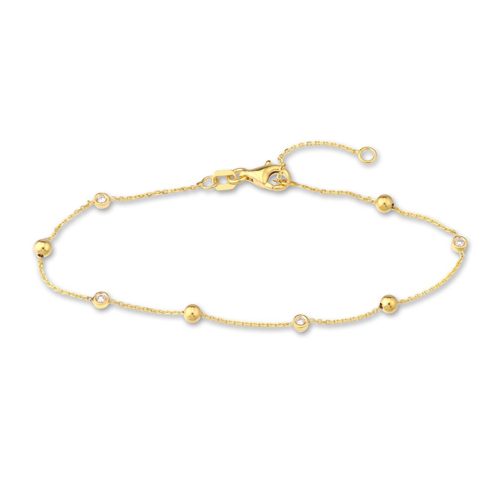 Diamond Bead Bracelet 1/20 ct tw Round 14K Yellow Gold 7.25" Adj. CMKQHk9f