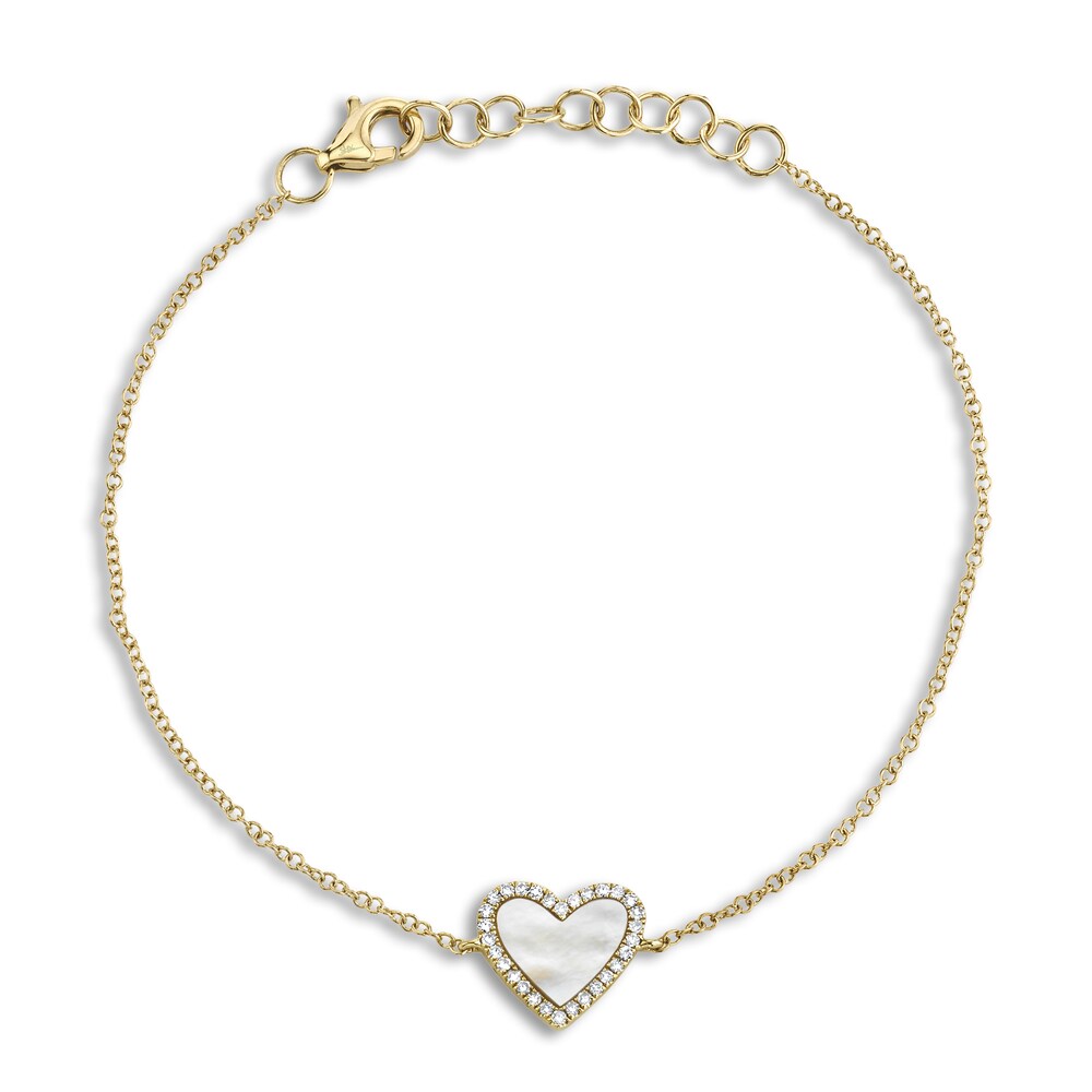 Shy Creation Natural Mother-of-Pearl Heart Bracelet 1/20 ct tw Diamonds 14K Yellow Gold 6" SC55019154 CQT2galy Shy Creation Natural Mother-of-Pearl Heart Bracelet 1/20 ct tw Diamonds 14K Yellow Gold 6" SC55019154 CQT2galy