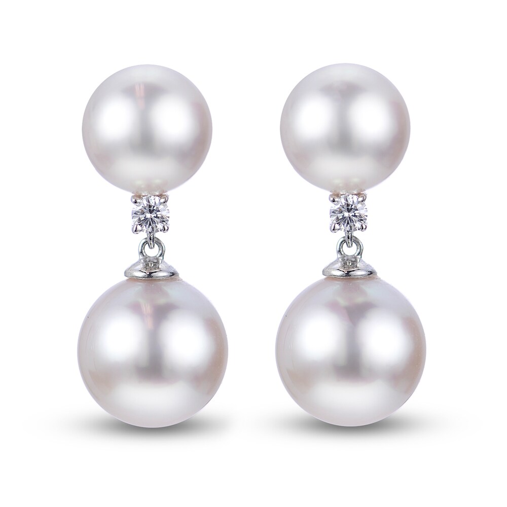 Cultured Akoya Pearl Earrings 1/5 ct tw Diamonds 14K White Gold CYmNtN47 Cultured Akoya Pearl Earrings 1/5 ct tw Diamonds 14K White Gold CYmNtN47
