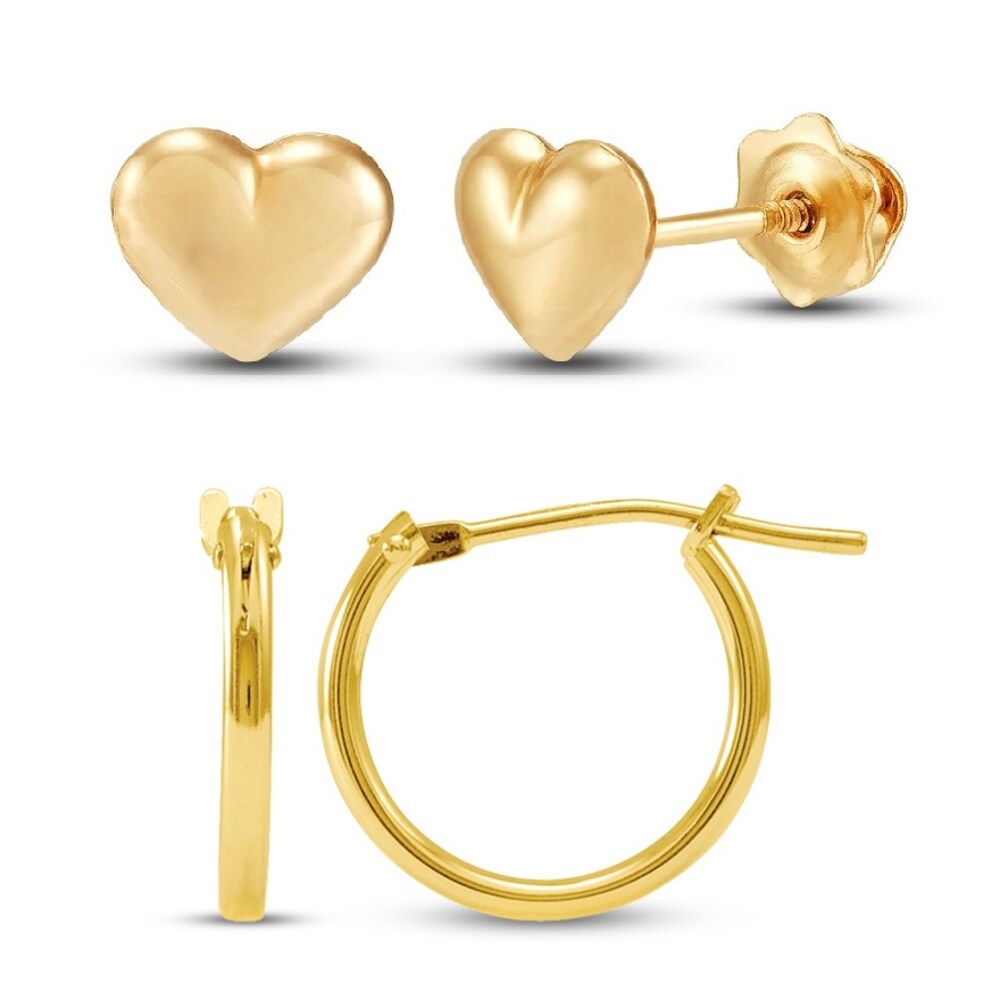Children's Hoop & Heart Stud Earrings 14K Yellow Gold CaVQh2cy Children's Hoop & Heart Stud Earrings 14K Yellow Gold CaVQh2cy