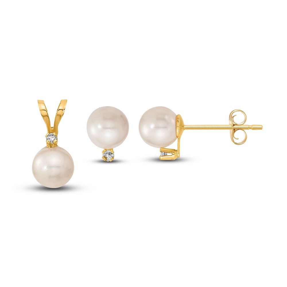 Cultured Akoya Pearl & Diamond Pendant/Earrings Set Diamond Accent 14K Yellow Gold Ci6mGYm1 Cultured Akoya Pearl & Diamond Pendant/Earrings Set Diamond Accent 14K Yellow Gold Ci6mGYm1